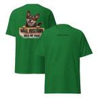 Rescue t-shirt med texten "Håll avstånd, gilla int folk" stöttar adoption av rescuehundar färg grön