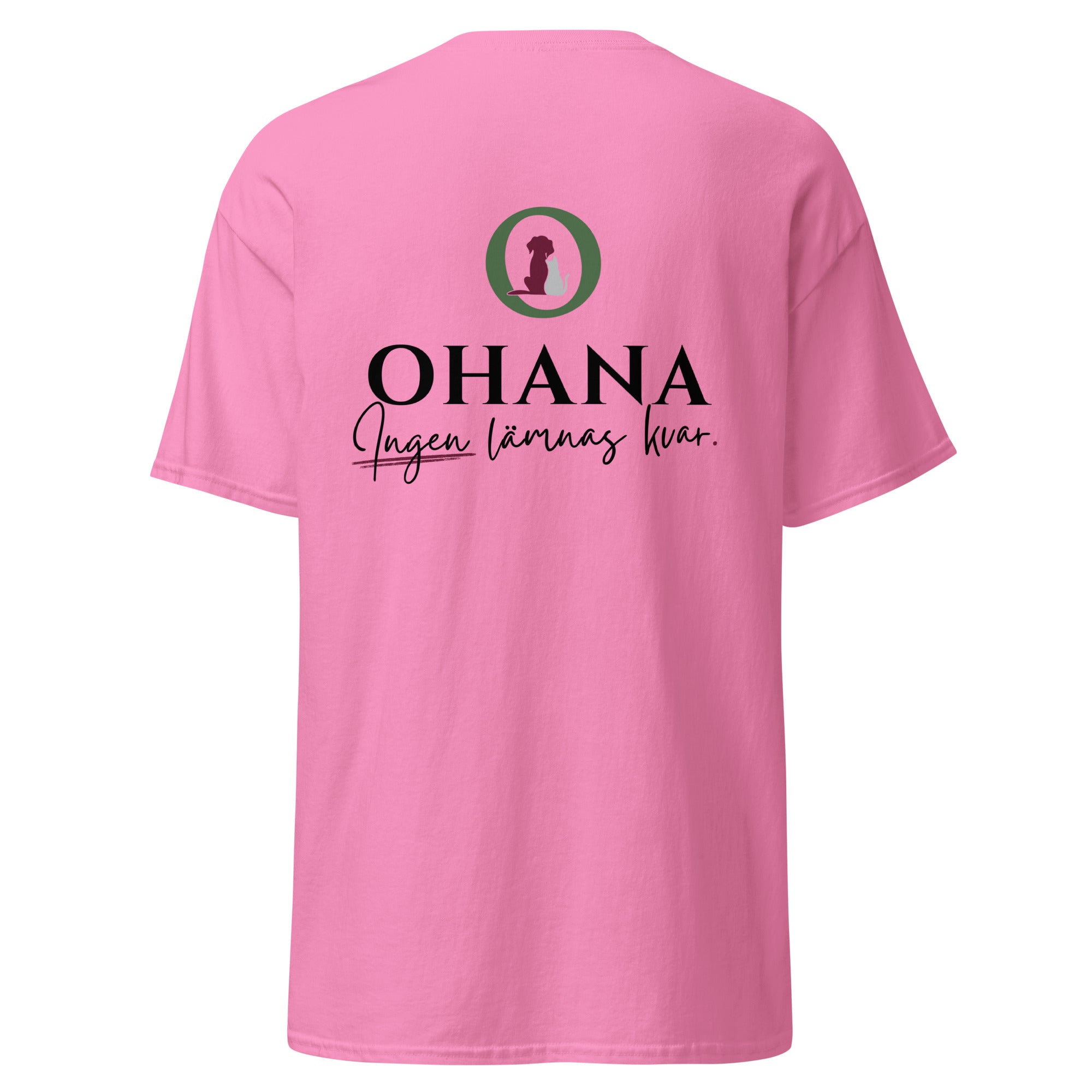 ohana t-shirt rescue ingen lämnas kvar azalea rosa bak tryck