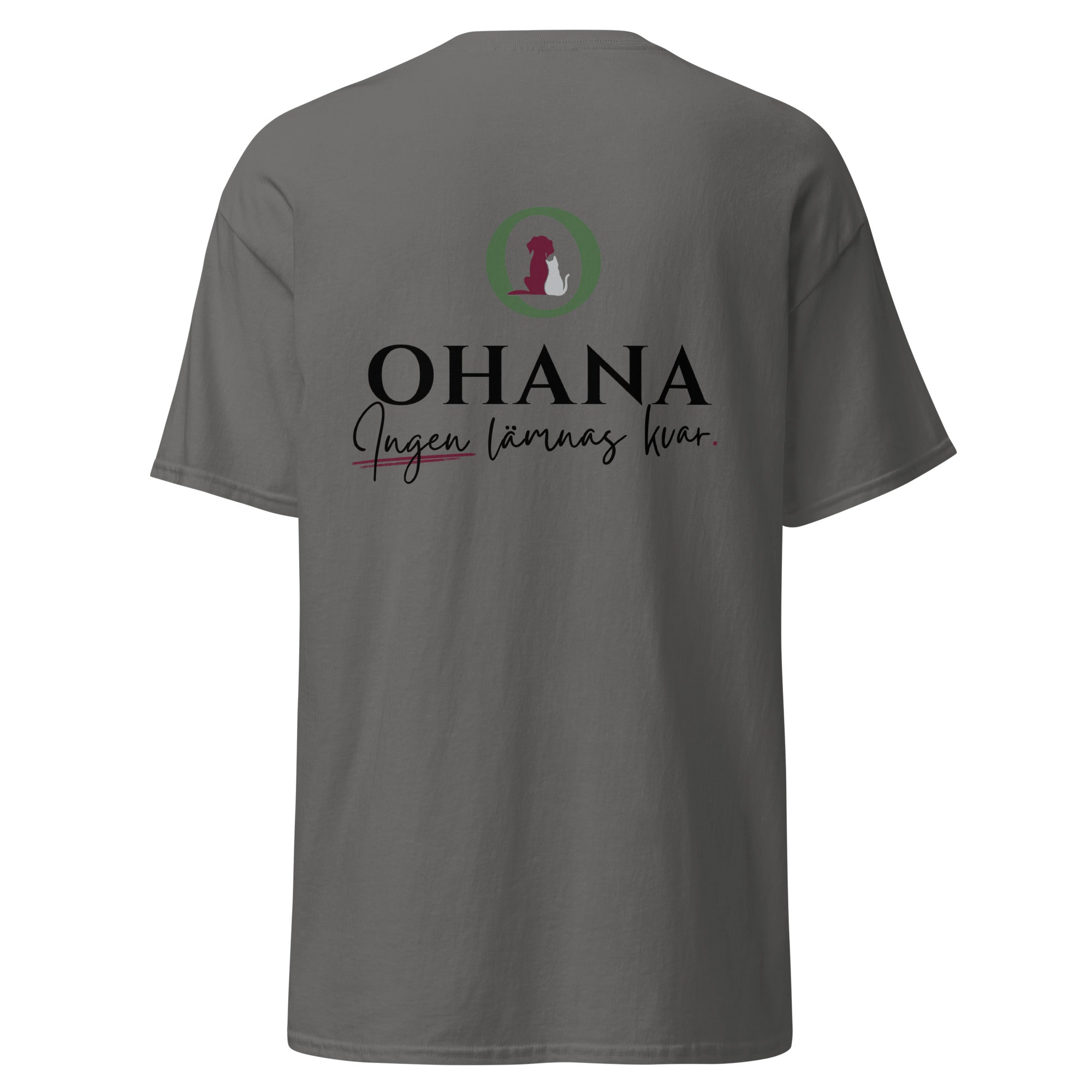 ohana t-shirt rescue ingen lämnas kvar charcoal grå bak tryck