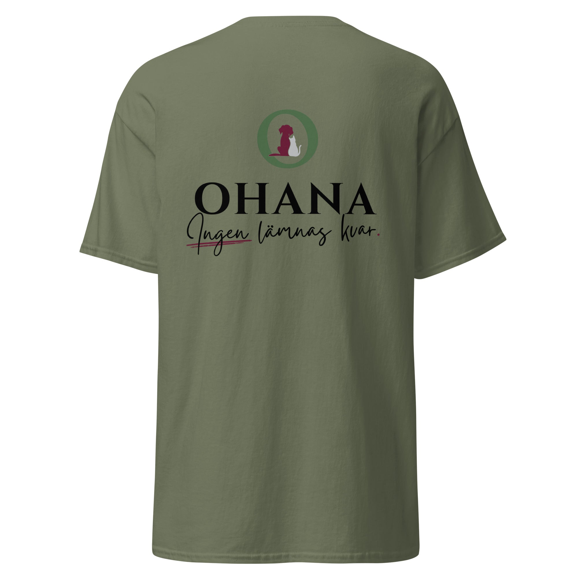 ohana t-shirt rescue ingen lämnas kvar militär grön bak tryck