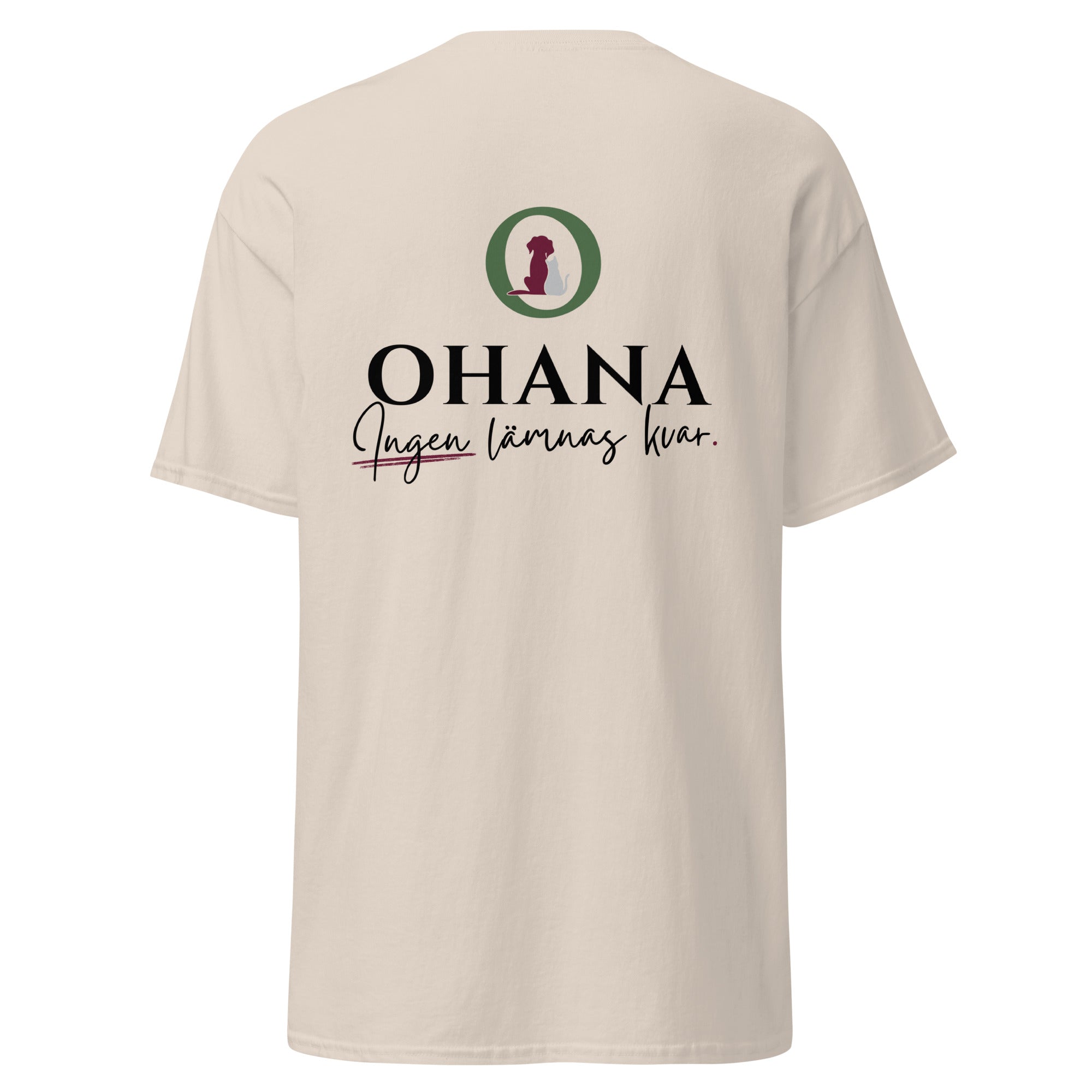 ohana t-shirt rescue ingen lämnas kvar natural beige bak tryck