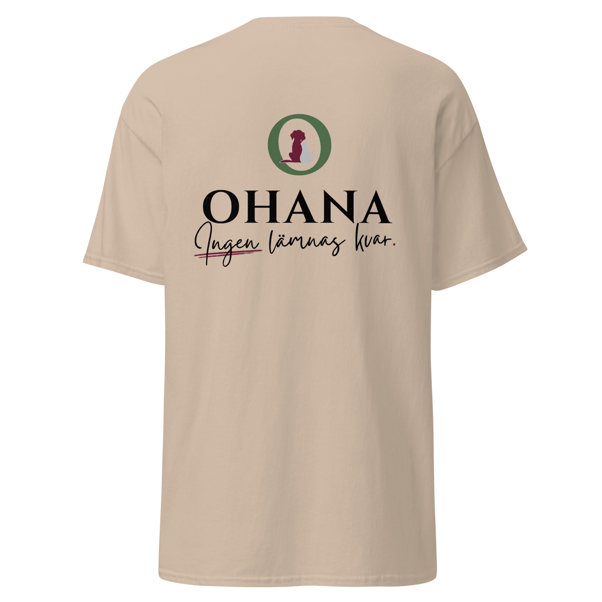 ohana t-shirt rescue ingen lämnas kvar sandfärg bak tryck