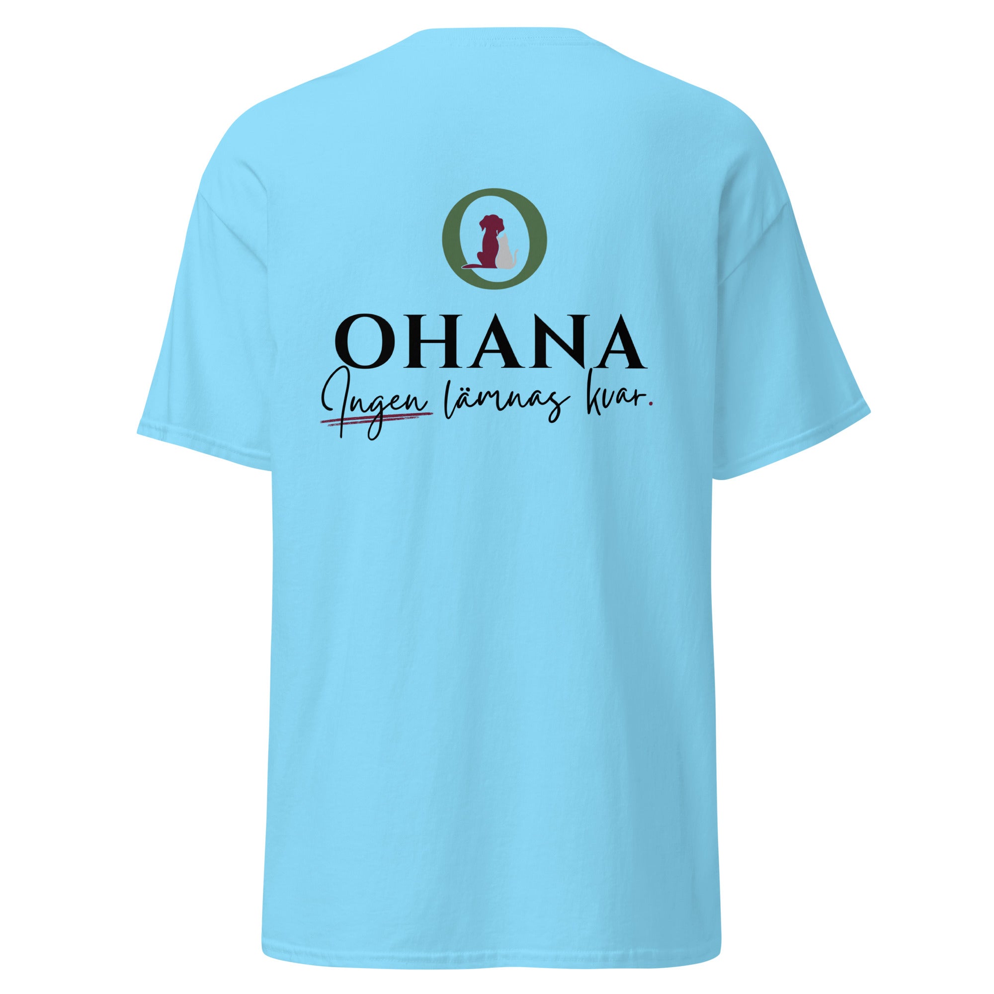 ohana t-shirt rescue ingen lämnas kvar sky blå bak tryck